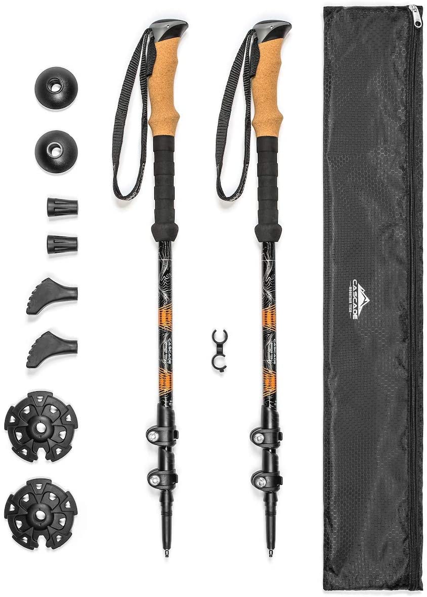 Cascade Mountain Tech Aluminum Adjustable Trekking Poles - Lightweight Quick Lock Walking Or Hiking Stick - 1 Set (2 Poles)